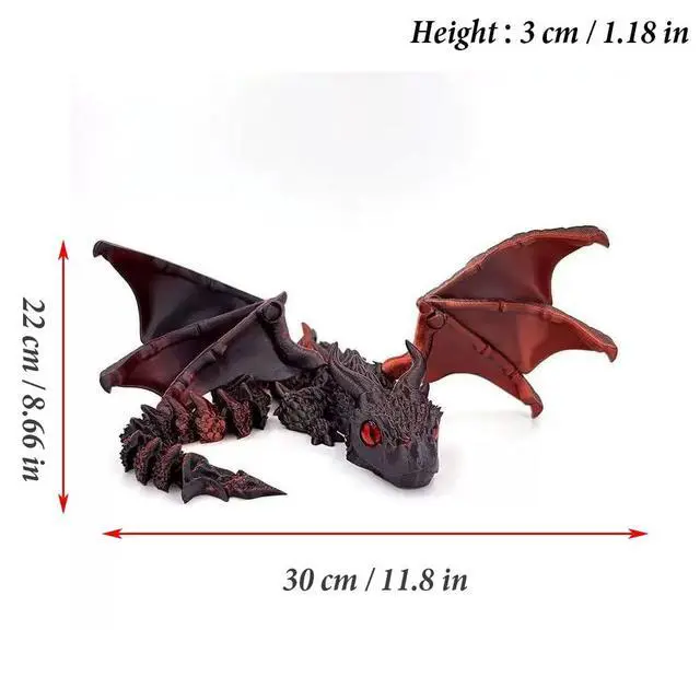 Alt view image 2 of 2 - 3D Printed Wyvern Dragon with Wings Multi-Jointed Movable Simulation Model Gift Desktop Ornaments Toys (Dark red)