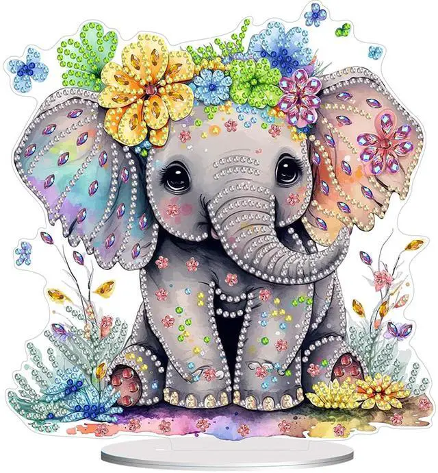 Main image of Diamond Painting Kits for Adults Beginners, 5D Full Drill Elephant Crystal Art Desktop Ornament, DIY Single Sided Home Office Desk Decor, Creative Craft Gift Set with Tools