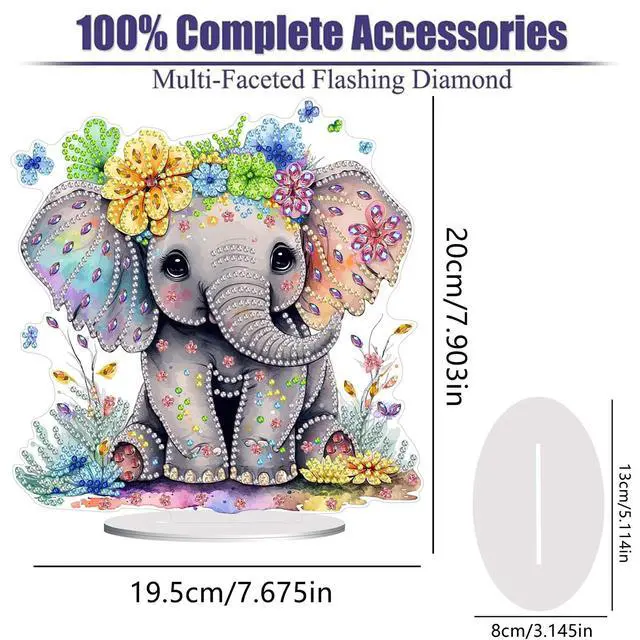 Alt view image 2 of 7 - Diamond Painting Kits for Adults Beginners, 5D Full Drill Elephant Crystal Art Desktop Ornament, DIY Single Sided Home Office Desk Decor, Creative Craft Gift Set with Tools