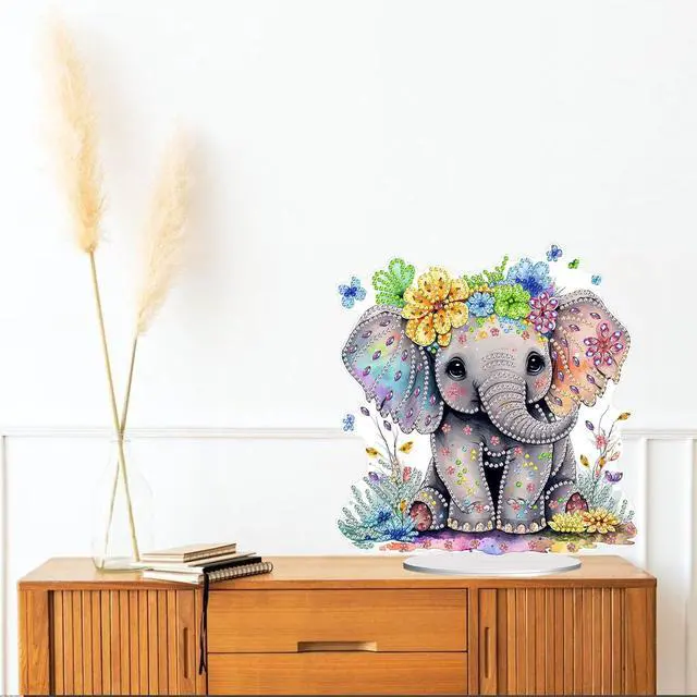 Alt view image 4 of 7 - Diamond Painting Kits for Adults Beginners, 5D Full Drill Elephant Crystal Art Desktop Ornament, DIY Single Sided Home Office Desk Decor, Creative Craft Gift Set with Tools