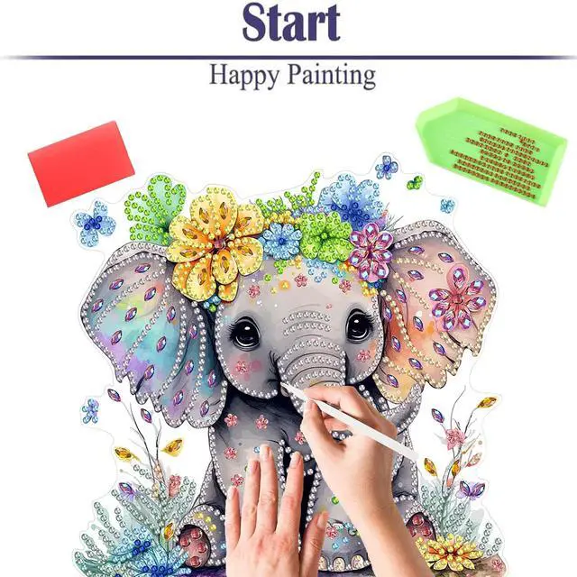 Alt view image 6 of 7 - Diamond Painting Kits for Adults Beginners, 5D Full Drill Elephant Crystal Art Desktop Ornament, DIY Single Sided Home Office Desk Decor, Creative Craft Gift Set with Tools