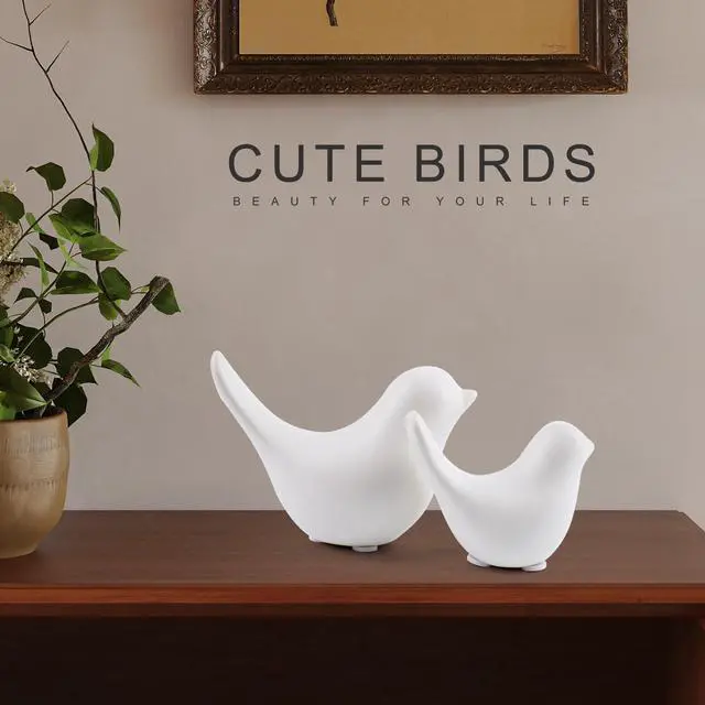 Alt view image 7 of 7 - Small White Birds Statues Home Decor Modern Style Decorative Ornaments for Living Room Decor, Bedroom, Office Desktop, Cabinets (2Pcs White Birds)