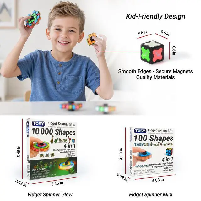 Alt view image 5 of 7 - Magnet Fidget Spinner Mini - 8 Blocks, 3 in 1 Toy: Transformable Fidget Spinner, Infinity Cube, 2x2 Puzzle Cube, Easter Basket Stuffers for Kids/Adults, STEM Sensory Stress Relief Toy
