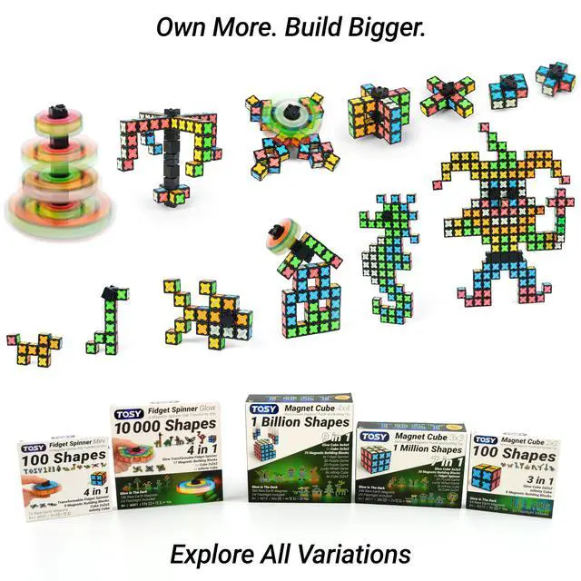 Alt view image 7 of 7 - Magnet Fidget Spinner Mini - 8 Blocks, 3 in 1 Toy: Transformable Fidget Spinner, Infinity Cube, 2x2 Puzzle Cube, Easter Basket Stuffers for Kids/Adults, STEM Sensory Stress Relief Toy