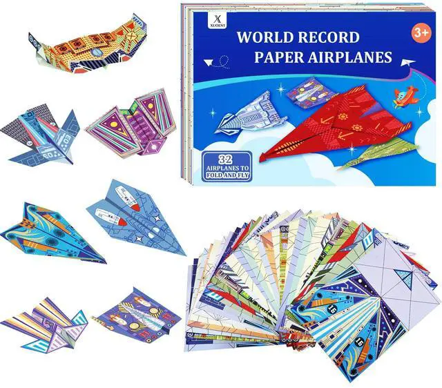 Main image of Paper Airplane Kits with 16 Classic Designs, 32 Sheets of Colorful Origami Paper, World Record Paper Planes, Craft Kit for Kids, Airplane Gifts for Boys and Girls Ages 6-12+ (Digital Manual Only)