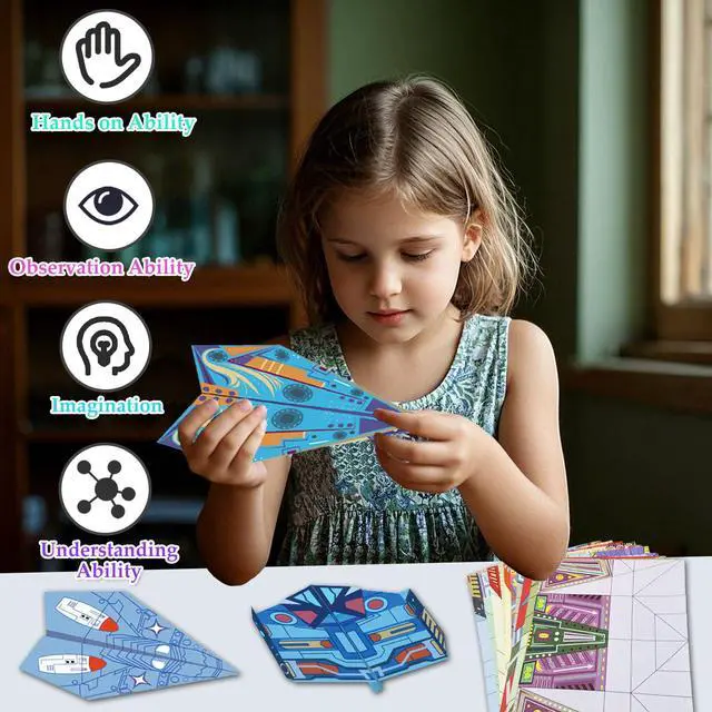 Alt view image 3 of 7 - Paper Airplane Kits with 16 Classic Designs, 32 Sheets of Colorful Origami Paper, World Record Paper Planes, Craft Kit for Kids, Airplane Gifts for Boys and Girls Ages 6-12+ (Digital Manual Only)