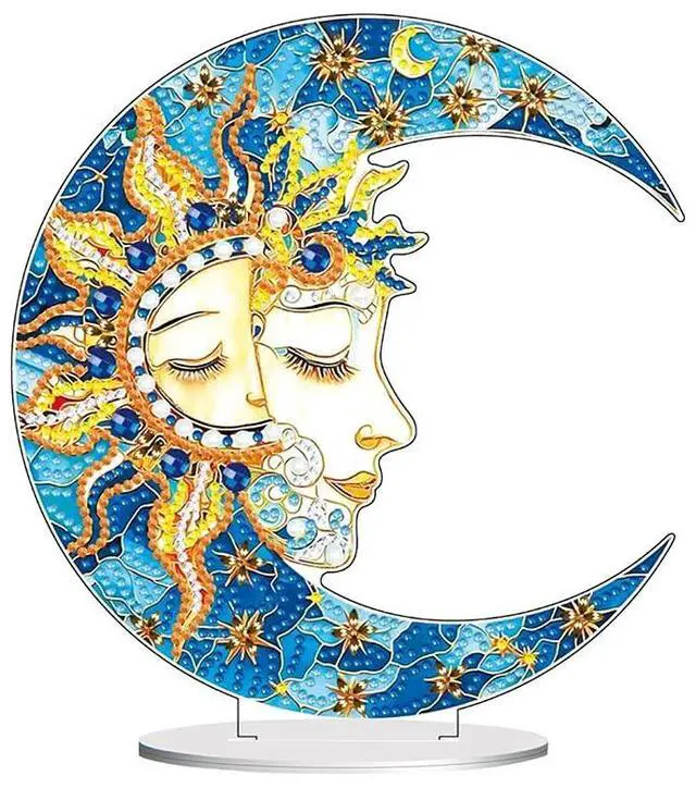 Main image of DIY Diamond Desktop Ornament Moon,Crystal Diamond Art Painting Tabletop Ornaments Single Sided,Ornament for Adult Beginner Home Office Decor Crafts Gift