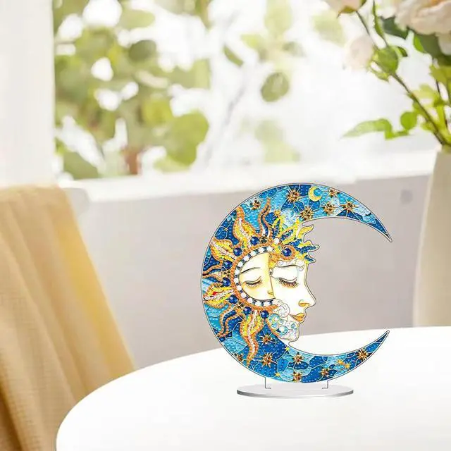 Alt view image 3 of 6 - DIY Diamond Desktop Ornament Moon,Crystal Diamond Art Painting Tabletop Ornaments Single Sided,Ornament for Adult Beginner Home Office Decor Crafts Gift