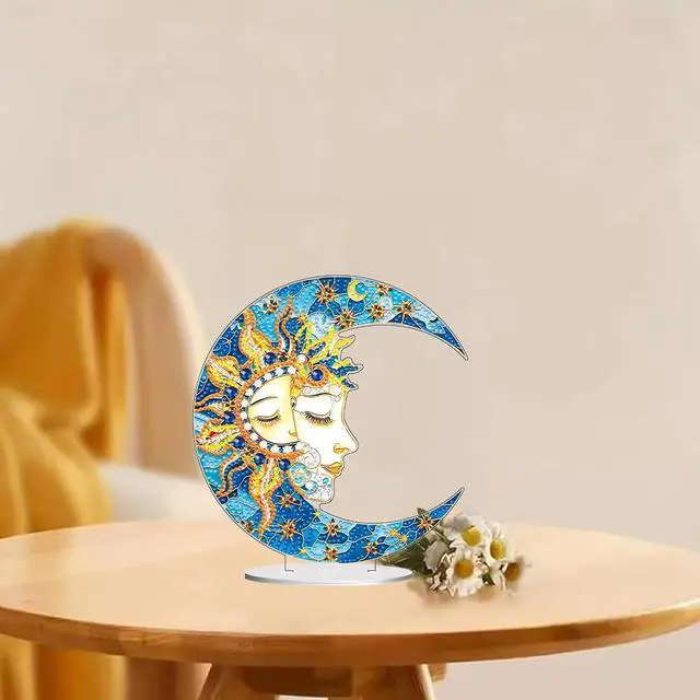 Alt view image 4 of 6 - DIY Diamond Desktop Ornament Moon,Crystal Diamond Art Painting Tabletop Ornaments Single Sided,Ornament for Adult Beginner Home Office Decor Crafts Gift