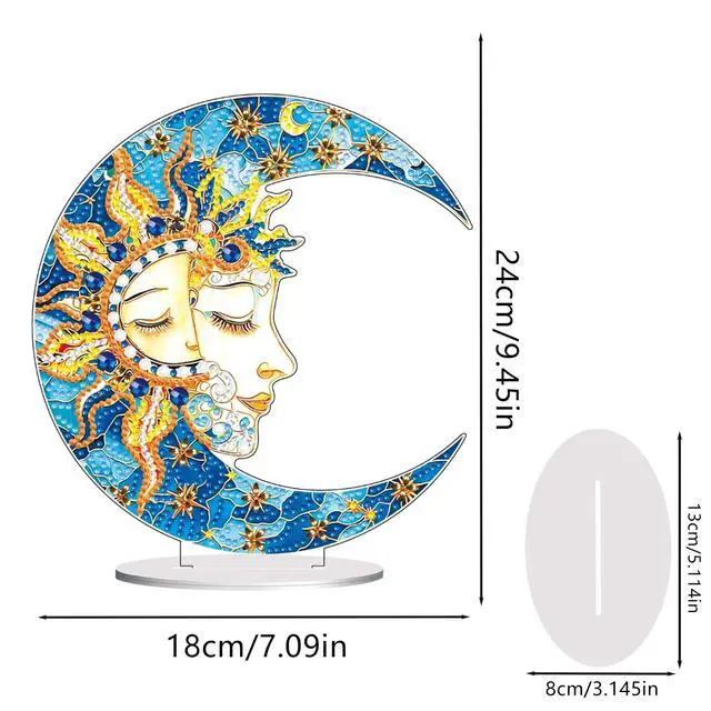 Alt view image 2 of 6 - DIY Diamond Desktop Ornament Moon,Crystal Diamond Art Painting Tabletop Ornaments Single Sided,Ornament for Adult Beginner Home Office Decor Crafts Gift