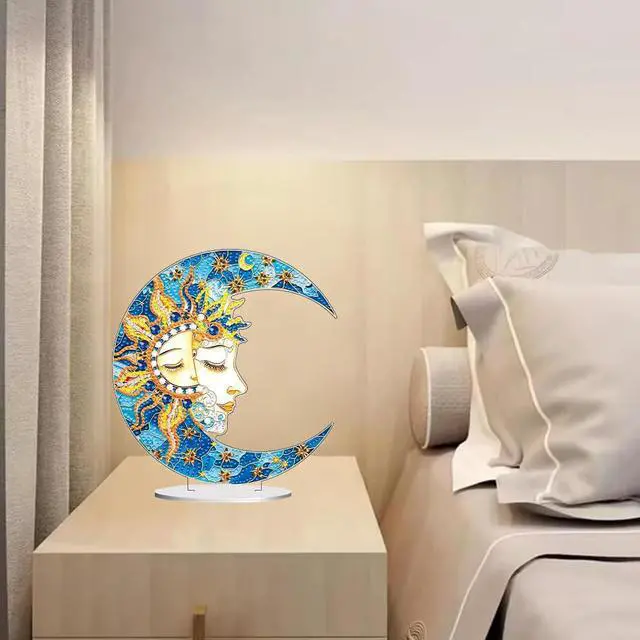 Alt view image 5 of 6 - DIY Diamond Desktop Ornament Moon,Crystal Diamond Art Painting Tabletop Ornaments Single Sided,Ornament for Adult Beginner Home Office Decor Crafts Gift