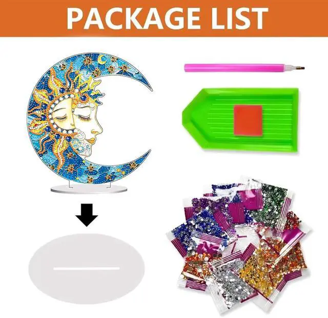 Alt view image 6 of 6 - DIY Diamond Desktop Ornament Moon,Crystal Diamond Art Painting Tabletop Ornaments Single Sided,Ornament for Adult Beginner Home Office Decor Crafts Gift