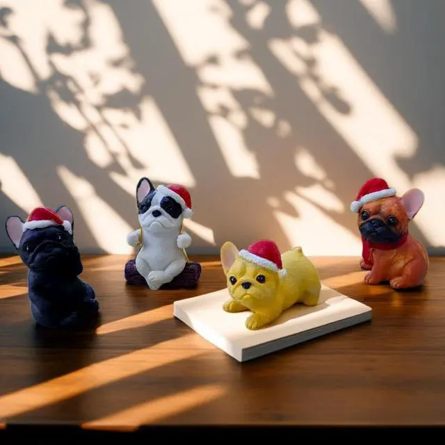 Alt view image 5 of 7 - 4 Pack Bulldog Figurines, Christmas Hat Bulldog Statue Home Office Decor Resin Small Dog Sculpture Fairy Garden Decor Collectible Art Crafts Centerpieces Desktop Ornaments Decoration Gift