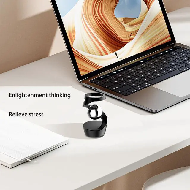 Alt view image 2 of 7 - Kinetic Desk Toy, Levitating Spinning Gyroscope, Silent Metal Fidget Spinner, Aluminum Alloy Stress Relief Desktop Ornament, Office Executive Decor Gift for Adults ADHD Anxiety (Silver-Gold Ball)