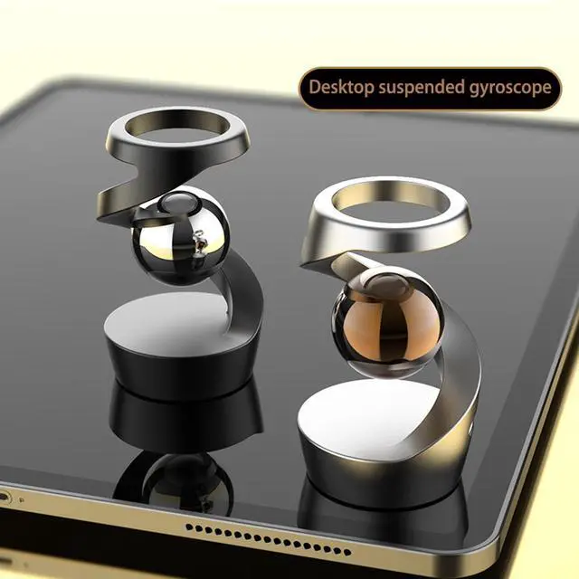 Alt view image 6 of 7 - Kinetic Desk Toy, Levitating Spinning Gyroscope, Silent Metal Fidget Spinner, Aluminum Alloy Stress Relief Desktop Ornament, Office Executive Decor Gift for Adults ADHD Anxiety (Silver-Gold Ball)
