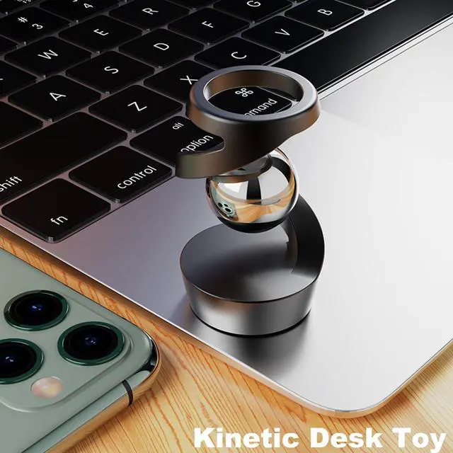 Alt view image 7 of 7 - Kinetic Desk Toy, Levitating Spinning Gyroscope, Silent Metal Fidget Spinner, Aluminum Alloy Stress Relief Desktop Ornament, Office Executive Decor Gift for Adults ADHD Anxiety (Silver-Gold Ball)
