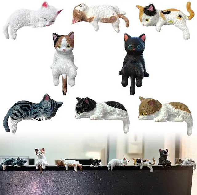 Main image of 8 Pcs Mini Cat FigurinesTiny Desk Cats for Computer Monitor, Shelves,Car DashboardsOffice Desk Decor, Small Resin Cat for DIY Accessories, Dollhouses Interior decorationss, or Party Favors