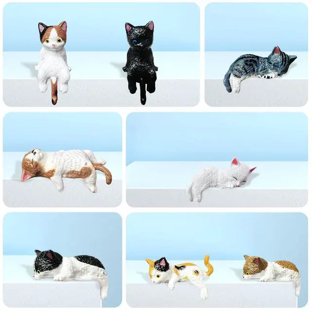 Alt view image 4 of 6 - 8 Pcs Mini Cat FigurinesTiny Desk Cats for Computer Monitor, Shelves,Car DashboardsOffice Desk Decor, Small Resin Cat for DIY Accessories, Dollhouses Interior decorationss, or Party Favors
