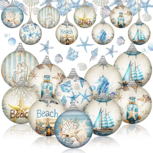 Main image of 16 Pcs Summer Beach Ornaments Ball Ocean Beach Decorations for Tree Coastal Nautical Navigation Seashell Hanging Ornaments Xmas Decorations for Home Small Tree Fireplace Holiday Party Favors