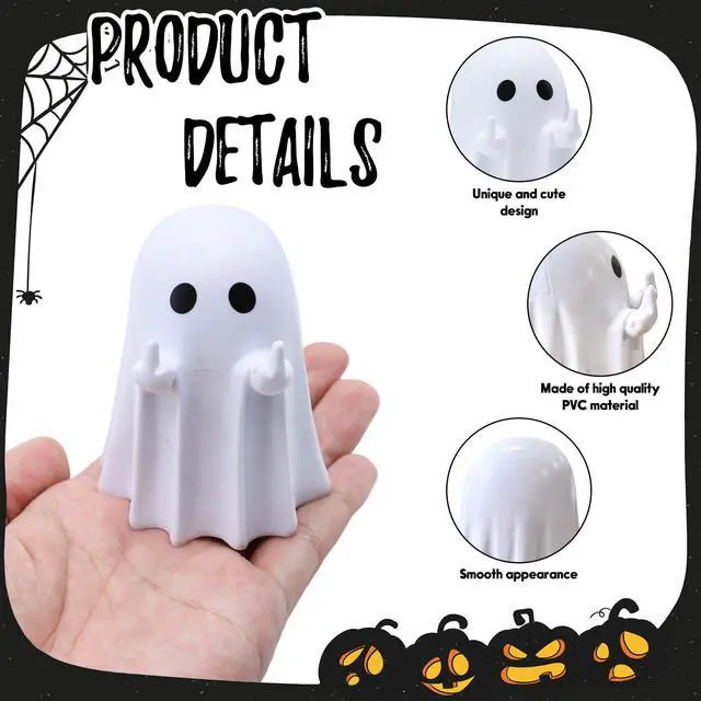 Alt view image 3 of 7 - Halloween Ghost Figurine Funny Spooky Middle Finger Statue Halloween Table Decorations Cartoon Cute Resin Holiday Desktop Ornament Decor for Holiday Indoor Home Decor Gifts
