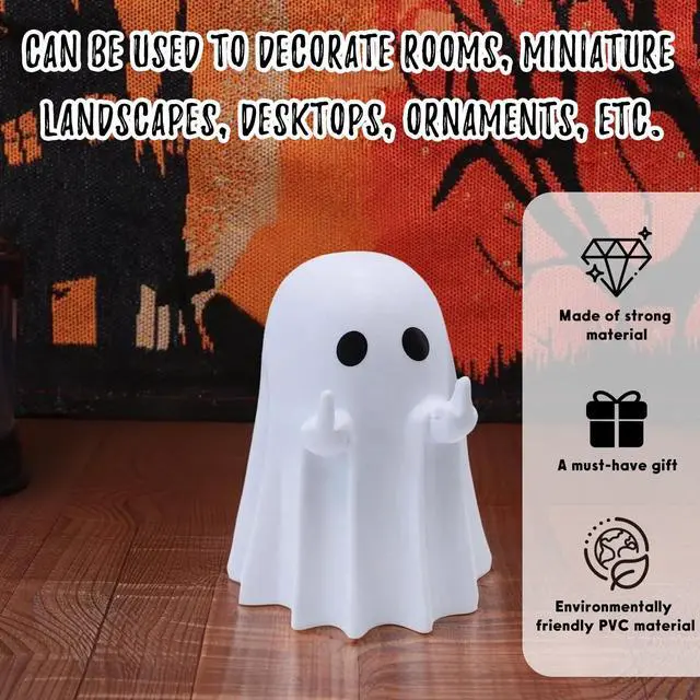 Alt view image 6 of 7 - Halloween Ghost Figurine Funny Spooky Middle Finger Statue Halloween Table Decorations Cartoon Cute Resin Holiday Desktop Ornament Decor for Holiday Indoor Home Decor Gifts