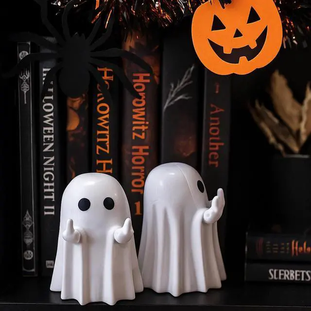 Alt view image 7 of 7 - Halloween Ghost Figurine Funny Spooky Middle Finger Statue Halloween Table Decorations Cartoon Cute Resin Holiday Desktop Ornament Decor for Holiday Indoor Home Decor Gifts