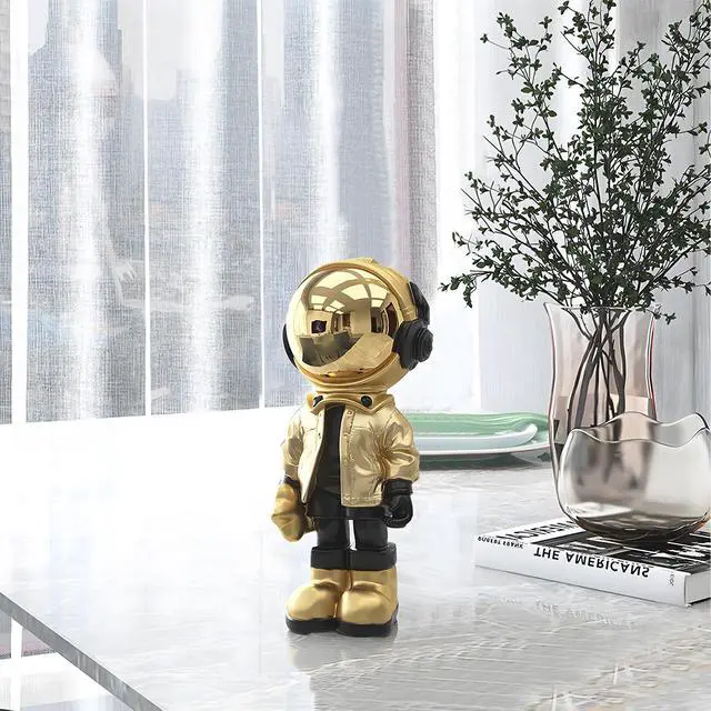 Alt view image 3 of 6 - Small Astronaut Statues Mini Spaceman Sculpture Polyresin Arts Gifts Gold Figurine Ornament Room Decor for Men,Home and Desktop Accessories Tabletop Decoration, Living Room, Office, Bookshelf