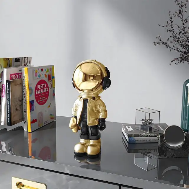 Alt view image 2 of 6 - Small Astronaut Statues Mini Spaceman Sculpture Polyresin Arts Gifts Gold Figurine Ornament Room Decor for Men,Home and Desktop Accessories Tabletop Decoration, Living Room, Office, Bookshelf