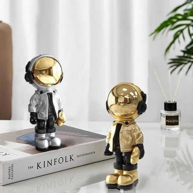 Alt view image 5 of 6 - Small Astronaut Statues Mini Spaceman Sculpture Polyresin Arts Gifts Gold Figurine Ornament Room Decor for Men,Home and Desktop Accessories Tabletop Decoration, Living Room, Office, Bookshelf