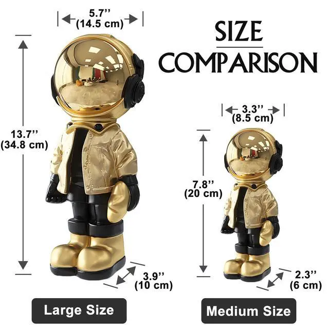 Alt view image 6 of 6 - Small Astronaut Statues Mini Spaceman Sculpture Polyresin Arts Gifts Gold Figurine Ornament Room Decor for Men,Home and Desktop Accessories Tabletop Decoration, Living Room, Office, Bookshelf