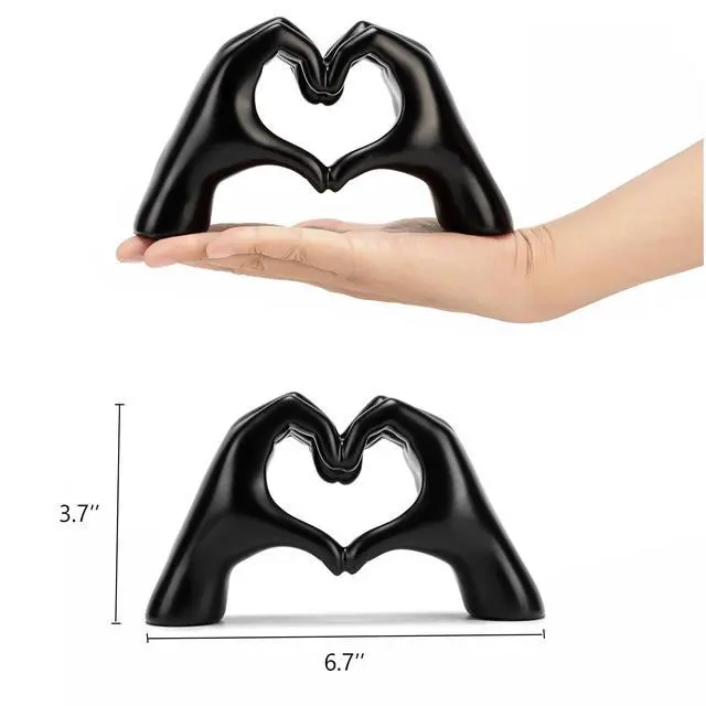 Alt view image 3 of 7 - Medium Heart Hands Statues Black Hand Love Sculpture Decorative Home Decor Ornaments for Living Room, Wedding, Bedroom, Office Desktop, Cabinets, Bookshelf, Gift for Mom (Medium Black)