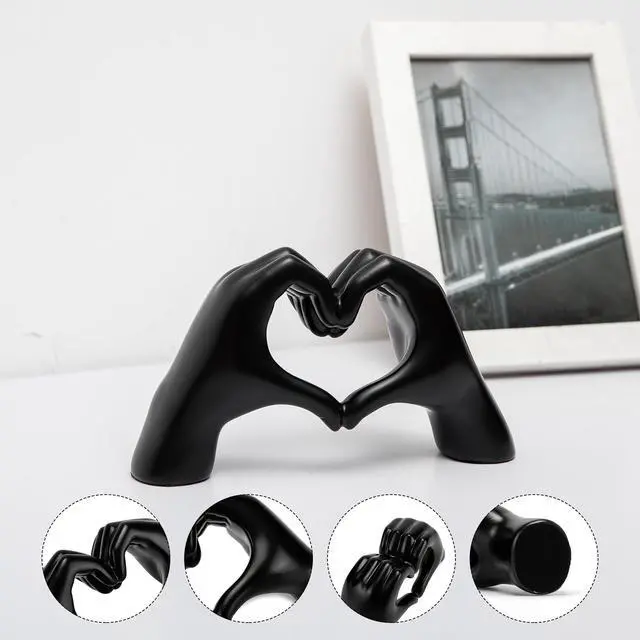Alt view image 6 of 7 - Medium Heart Hands Statues Black Hand Love Sculpture Decorative Home Decor Ornaments for Living Room, Wedding, Bedroom, Office Desktop, Cabinets, Bookshelf, Gift for Mom (Medium Black)
