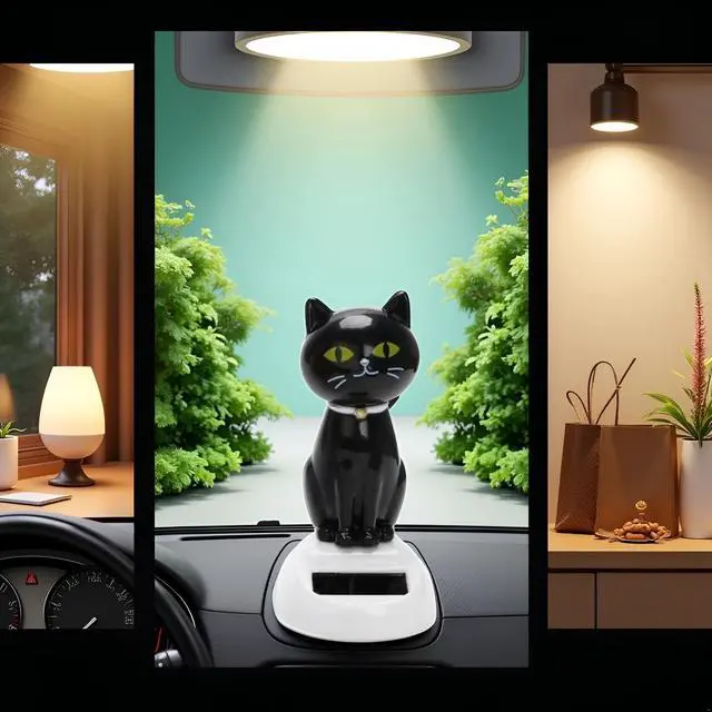 Alt view image 4 of 7 - Solar Cat Toy Doll Dancing Cat Figure Car Ornament,Dancing Toys Ornaments Solar Powered Car Dashboard Interior Decoration Desktop Decor Gift Window Party Car Desk Home