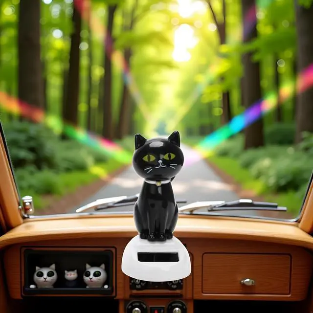 Alt view image 5 of 7 - Solar Cat Toy Doll Dancing Cat Figure Car Ornament,Dancing Toys Ornaments Solar Powered Car Dashboard Interior Decoration Desktop Decor Gift Window Party Car Desk Home