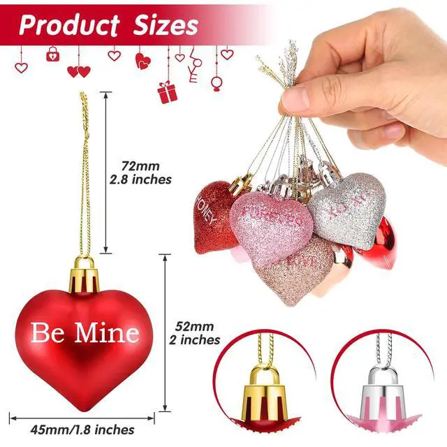 Alt view image 4 of 7 - 48 Pcs Valentine's Day Heart Ornaments for Tree, Valentines Heart Baubles with Sweet Love Words for Romantic Valentine Decorations, 8 Styles