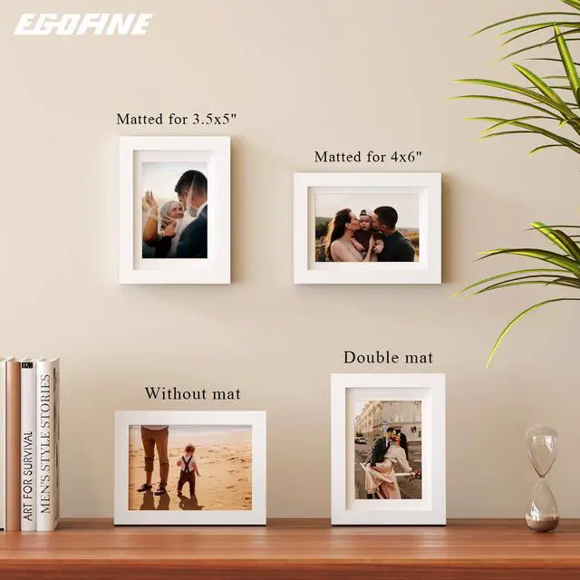 Alt view image 5 of 7 - 5x7 Picture Frames Set of 4, Made of Solid Wood Covered by Plexiglass 3.5x5 and 4x6 with Mat or 5x7 without Mat, for Table Top Display and Wall Mounting Photo Frame White