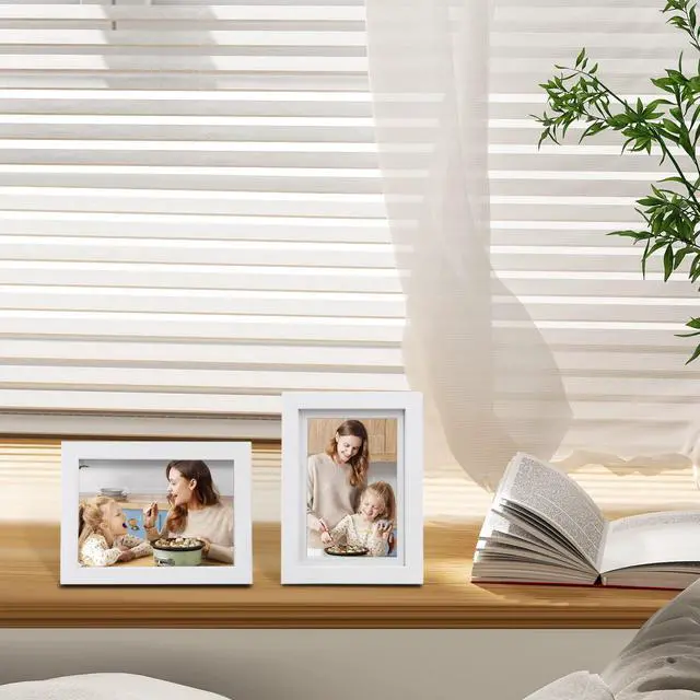 Alt view image 7 of 7 - 5x7 Picture Frames Set of 4, Made of Solid Wood Covered by Plexiglass 3.5x5 and 4x6 with Mat or 5x7 without Mat, for Table Top Display and Wall Mounting Photo Frame White