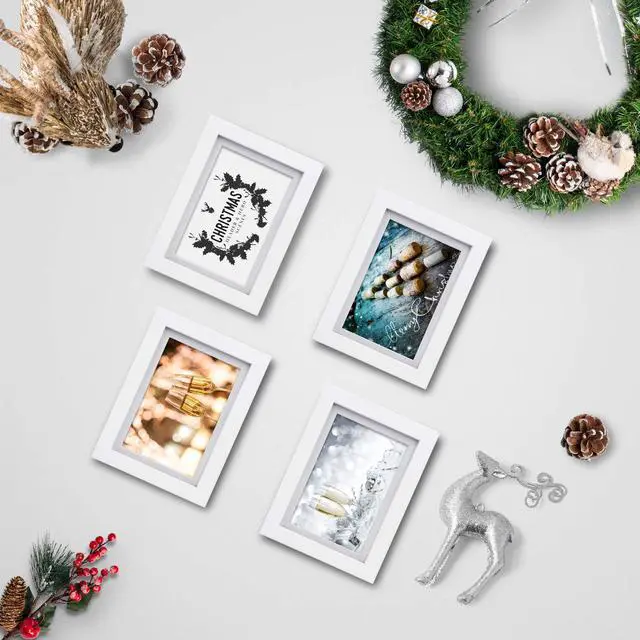 Alt view image 6 of 7 - 5x7 Picture Frames Set of 4, Made of Solid Wood Covered by Plexiglass 3.5x5 and 4x6 with Mat or 5x7 without Mat, for Table Top Display and Wall Mounting Photo Frame White