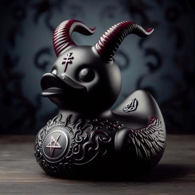 Main image of Punk Duck Goth Resin Duck - Garage Kits,Unique Gothic Gifts & Collectibles,Vinyl Rubber Novelty Ornament Dark Satanic Duck Figurine for Desktop Home Halloween Decor (Satan Duck)
