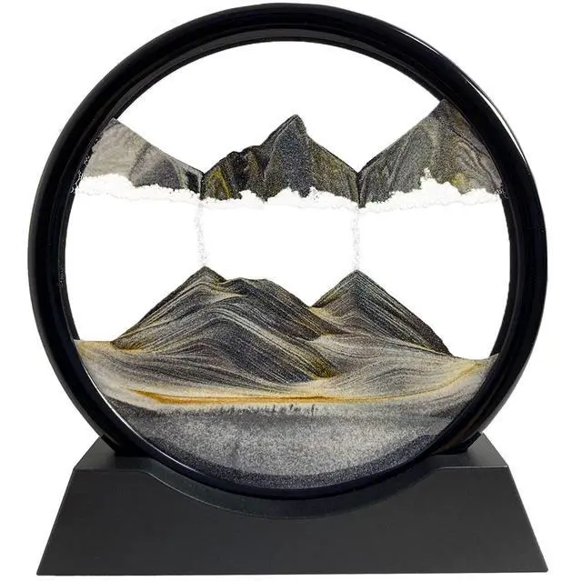 Main image of Moving Sand Art Picture - Sand Art Liquid Motion 3D Deep Sea Sandscape, Round Glass Frame Display Flowing Sand Relaxing Toy for Desktop Home Office Work Ocean Decor(Black, 7")