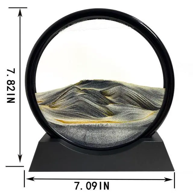 Alt view image 2 of 6 - Moving Sand Art Picture - Sand Art Liquid Motion 3D Deep Sea Sandscape, Round Glass Frame Display Flowing Sand Relaxing Toy for Desktop Home Office Work Ocean Decor(Black, 7")