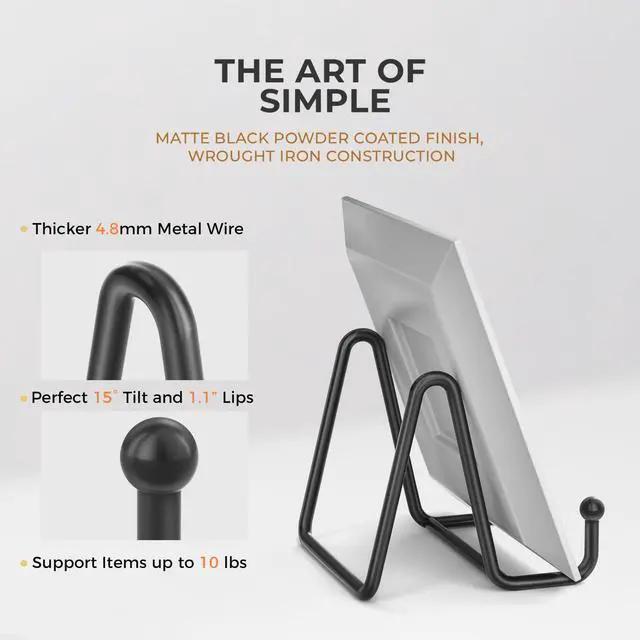 Alt view image 2 of 7 - Plate Stands for Display - 3 Inch Plate Holder Display Stand + Metal Frame Holder Stand for Picture, Decorative Plate, Book, Photo Easel (2 Pack)