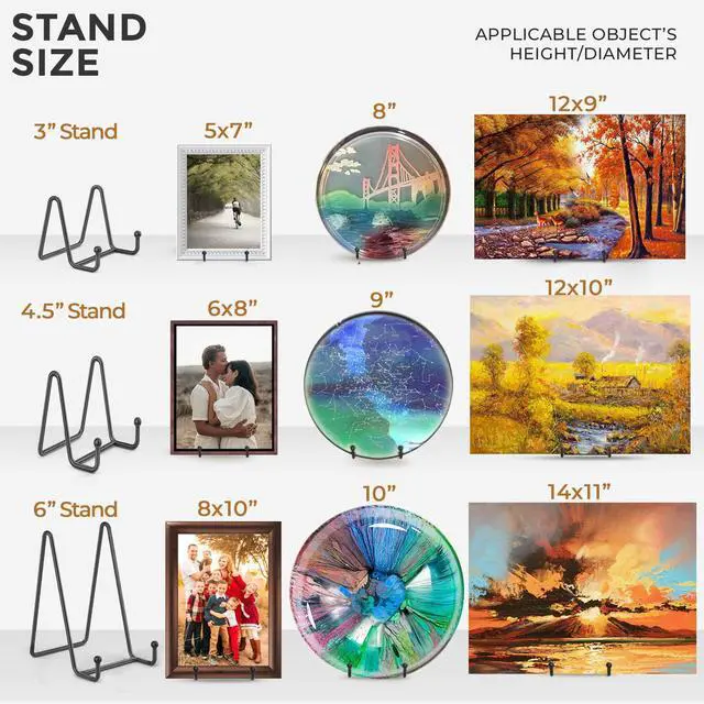Alt view image 7 of 7 - Plate Stands for Display - 3 Inch Plate Holder Display Stand + Metal Frame Holder Stand for Picture, Decorative Plate, Book, Photo Easel (2 Pack)
