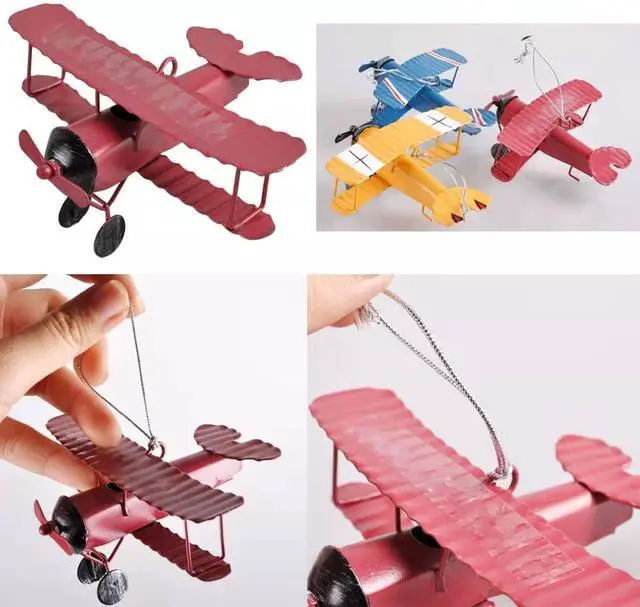 Alt view image 4 of 5 - 3pc Vintage Metal Planes Model Iron Retro Aircraft Glider Biplane Pendant Model Airplane,Christmas,Home Decor,Ornament,Desktop Decoration