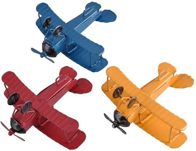 Alt view image 5 of 5 - 3pc Vintage Metal Planes Model Iron Retro Aircraft Glider Biplane Pendant Model Airplane,Christmas,Home Decor,Ornament,Desktop Decoration