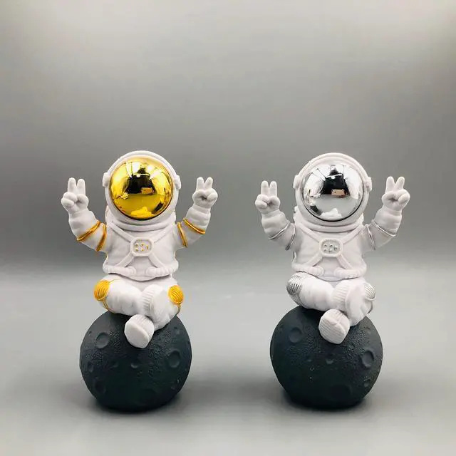 Alt view image 6 of 6 - Figurine Astronaut Statue Spaceman Décor,Desktop & Tabletop Decorative Cute Mini Space Figure Ornament,Cake Toppers Decoration and Craft Gift(Silver and White Astronaut Figurine)