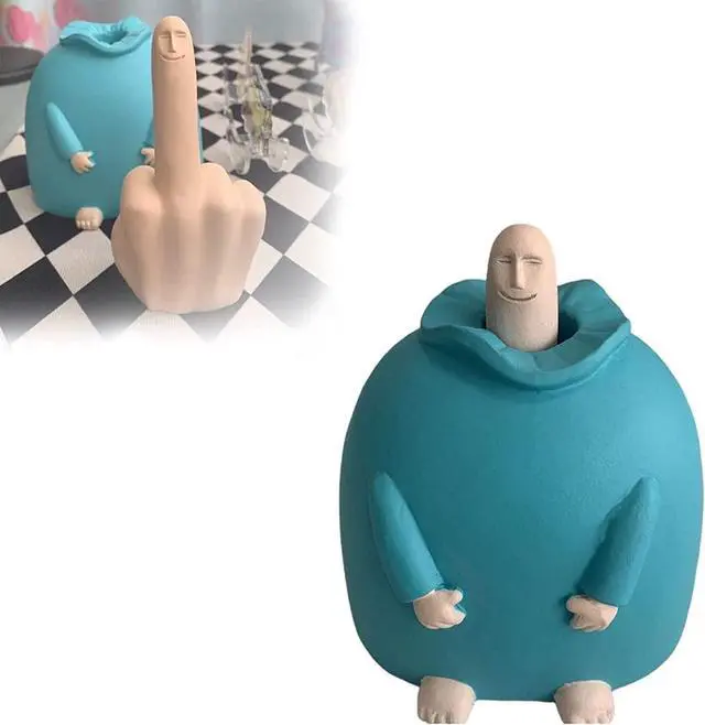 Main image of Funny Smiling Middle Finger Statue Ornaments, Novelty Resin Finger Man Sculpture Decorations, Quirky Middle Finger Hand Statue for Table Shelf Office Desktop Decoration