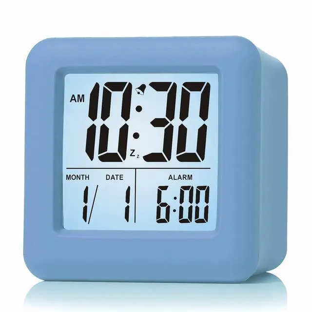 Main image of Digital Alarm Clock Kids Clock with Snooze and White Nightlight - Easy Setting Travel Alarm Clocks Display Time, Date, Alarm - Ascending Sound - Battery Powered (Baby Blue)