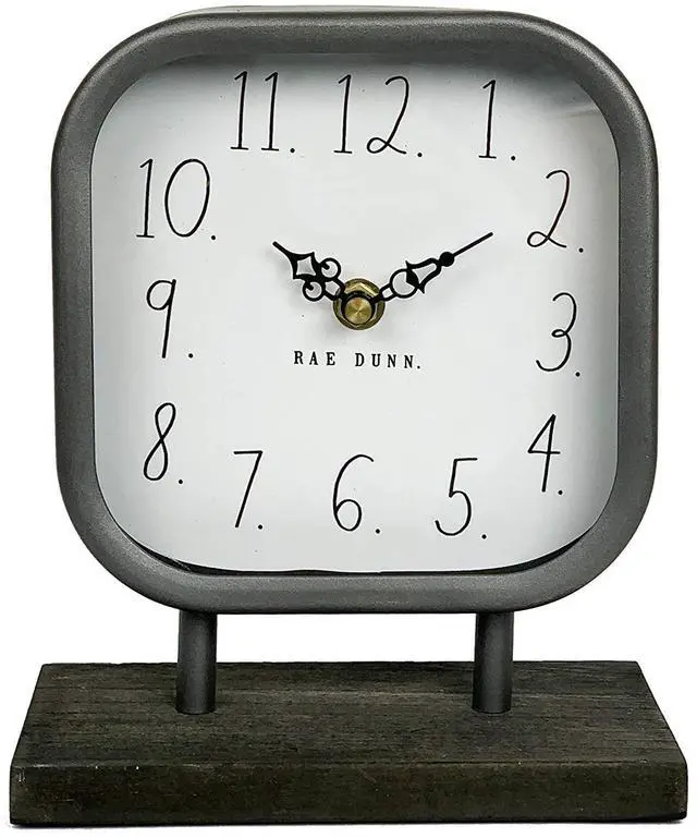 Main image of Desk Clock - Battery Operated Modern Metal Rustic Design with Wooden Base for Bedroom, Office, Kitchen - Small Classic Analog Display - Chic Home Décor for Desktop Table, Countertop