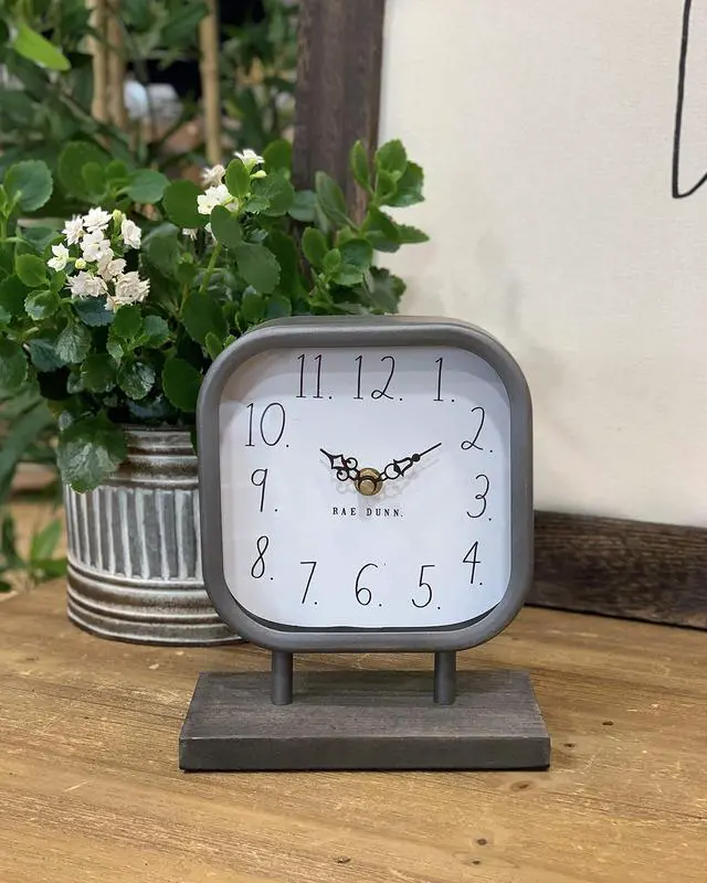 Alt view image 3 of 5 - Desk Clock - Battery Operated Modern Metal Rustic Design with Wooden Base for Bedroom, Office, Kitchen - Small Classic Analog Display - Chic Home Décor for Desktop Table, Countertop